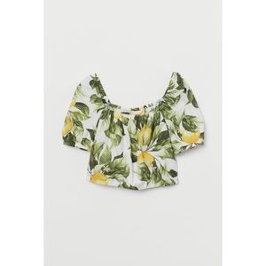 NWT H&M Floral Cropped Floral Puff-Sleeve Top